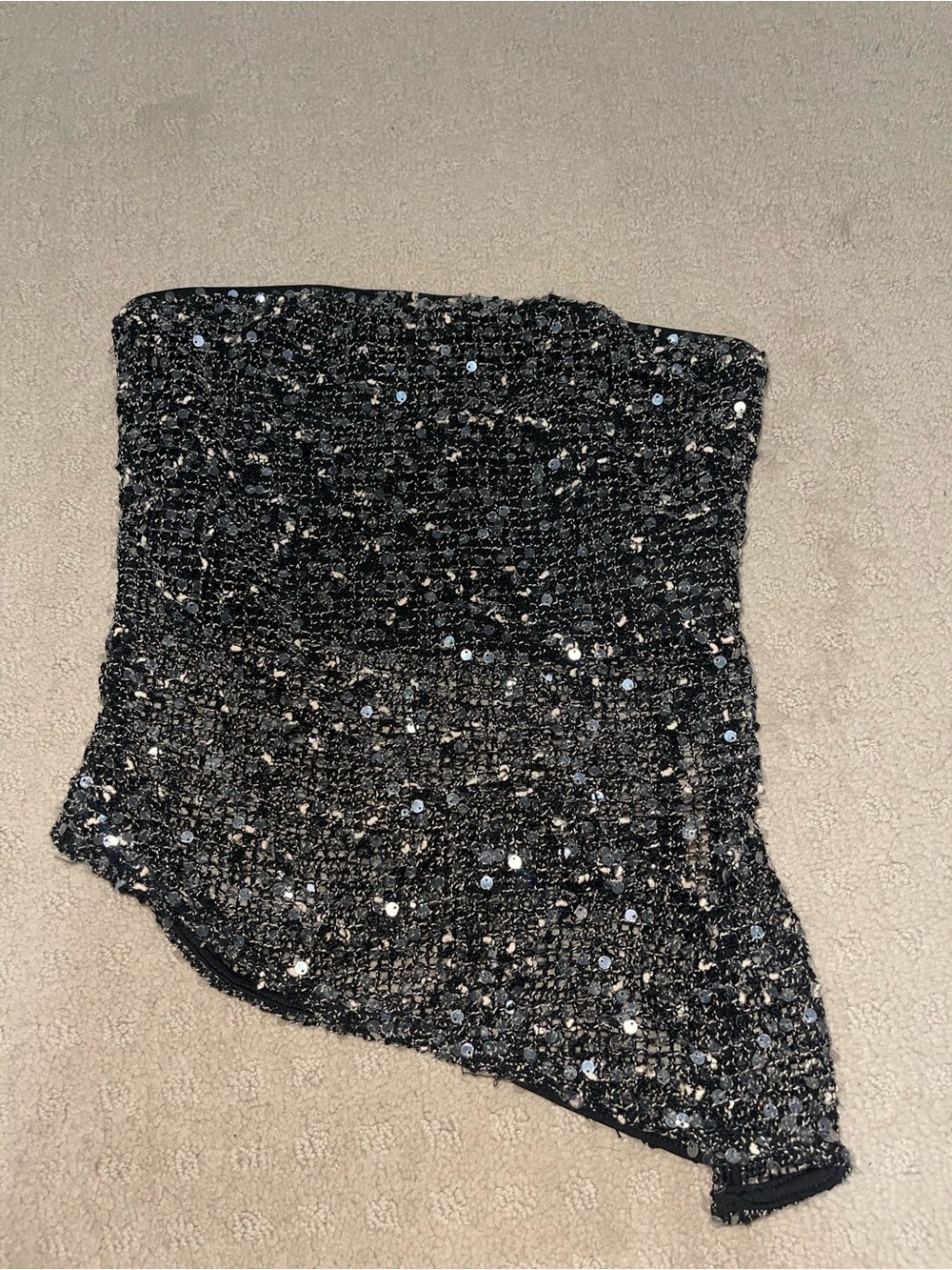 Black Sequin Knit Asymmetric Party top